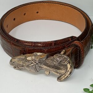 Men's Brighton Brown Leather Belt with Horse Head Buckle